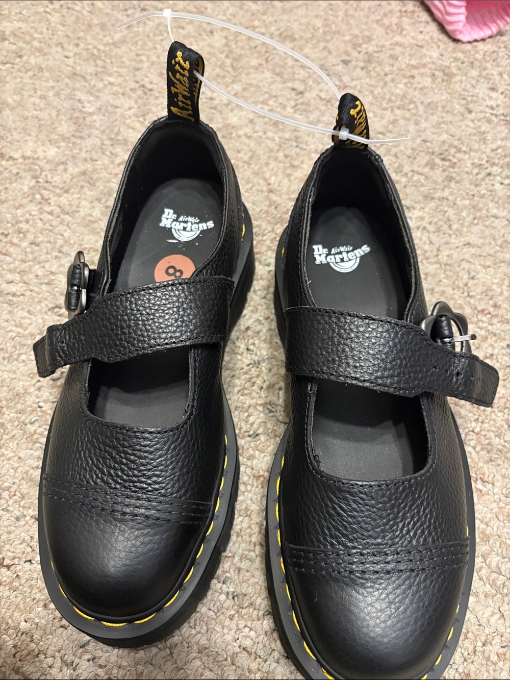 Dr. Martens Black Leather Mary Jane with Yellow Welt